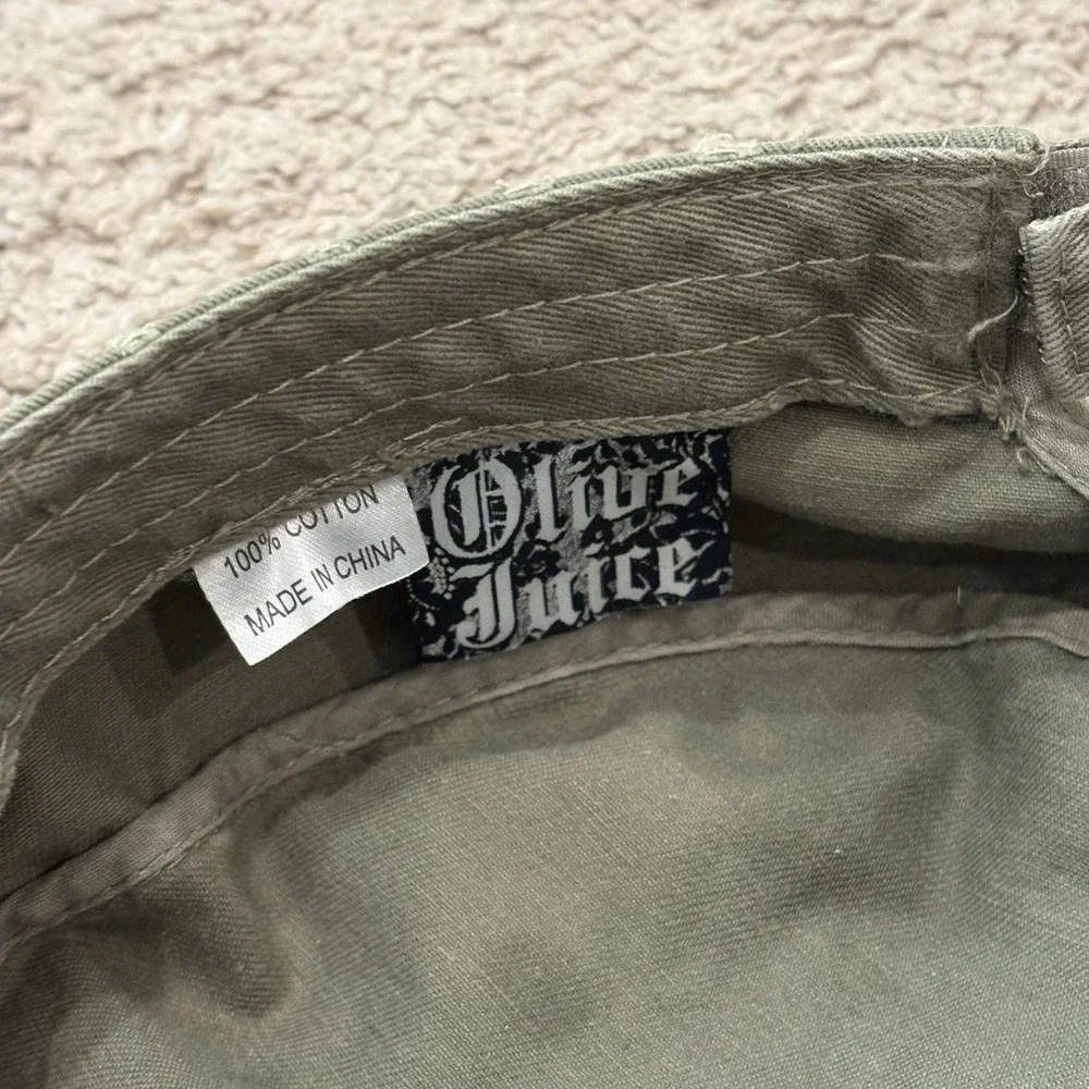 Vintage Y2K Fleur De Lis Cadet Hat Cap Adjustable Olive Green Military Style